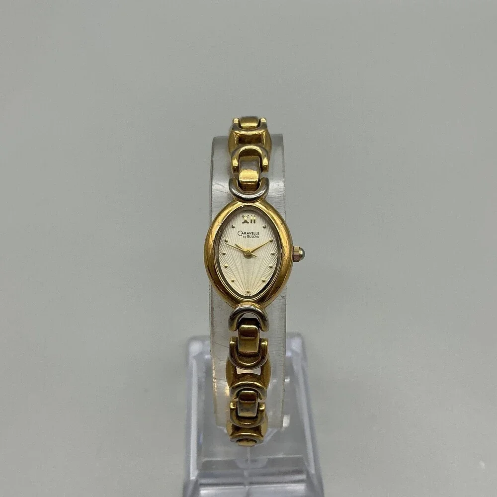 Caravelle By Bulova Womens Watch 16mm Gold Tone Oval Dial New Battery 7.75